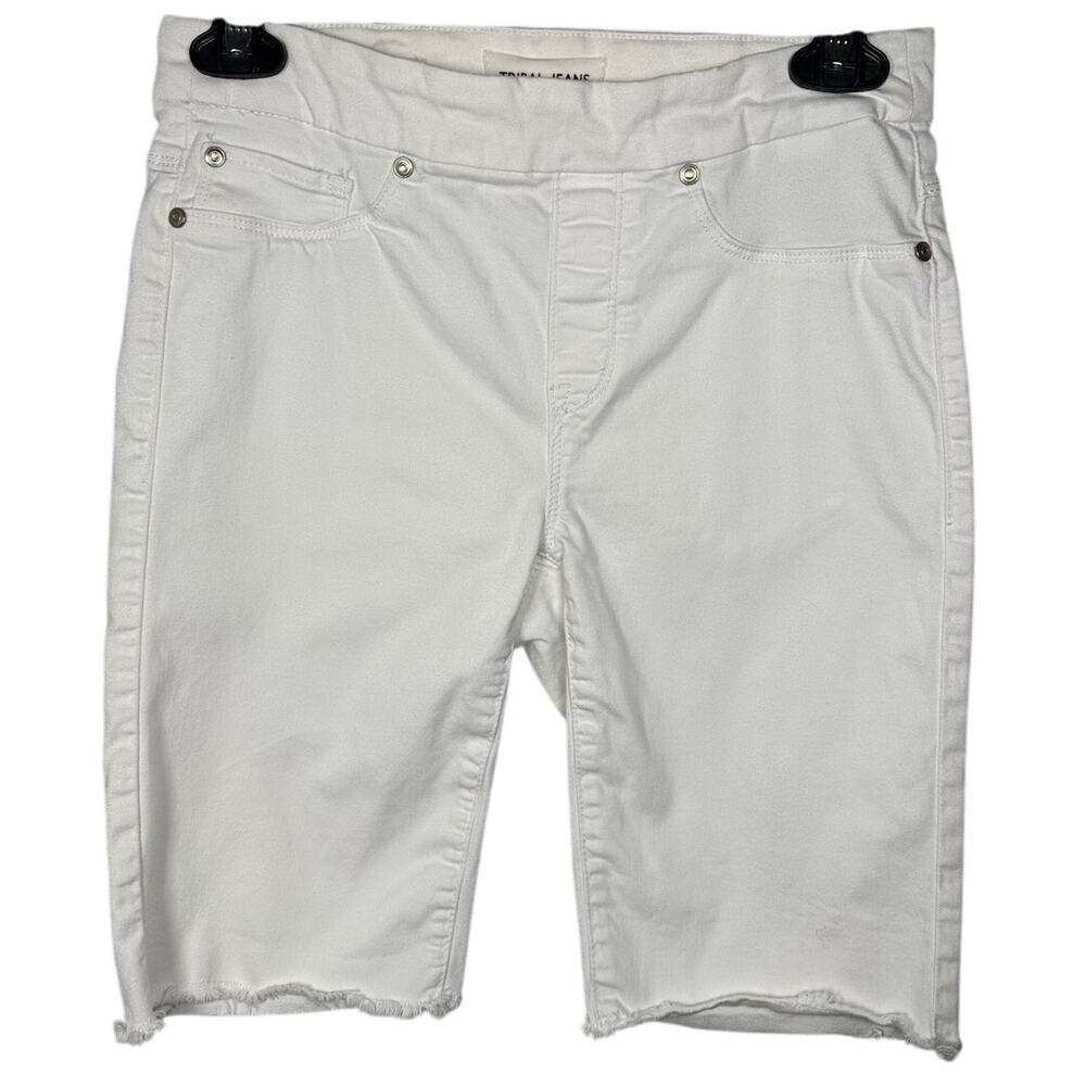 Tribal Jeans The Audrey Mid-Rise Short White Bermuda Cotton Blend Women's 2 - Picture 1 of 3